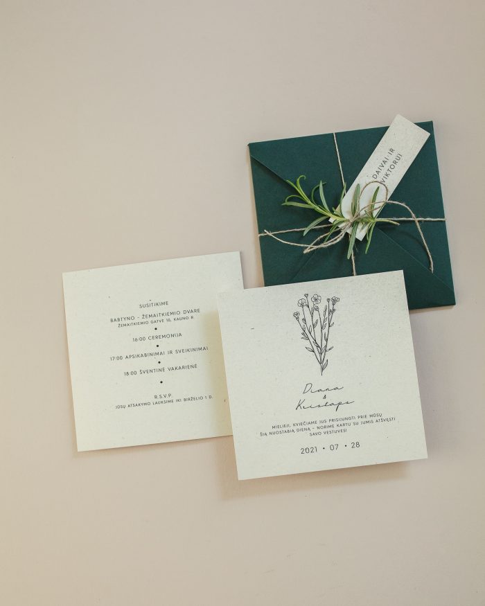 vestuvinis kvietimas minimalistinis botaninis išskirtinės formos