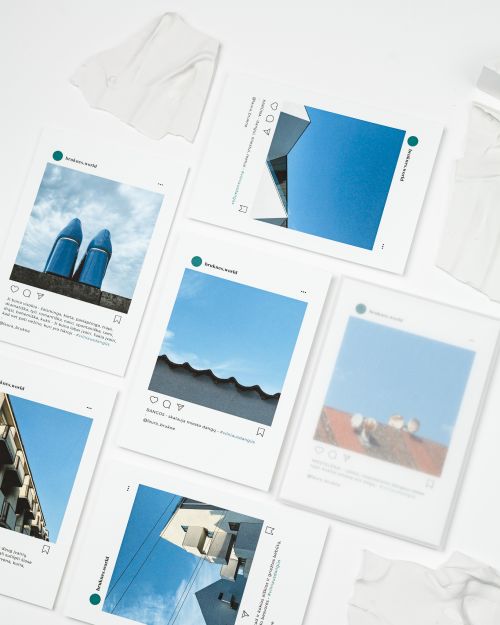 atvirukų rinkinys su Vilniaus architekturos ir dangaus fotografija