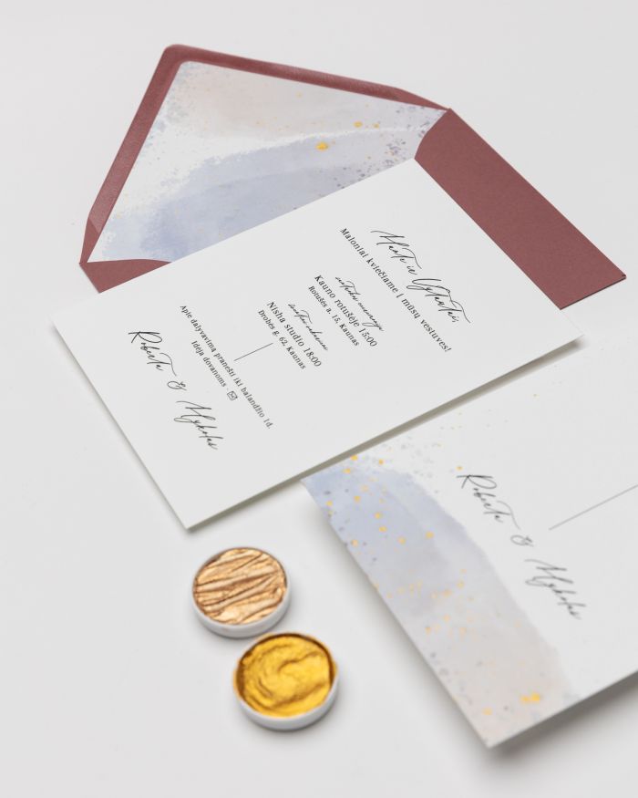 vestuvių kvietimai su aukso akvarele