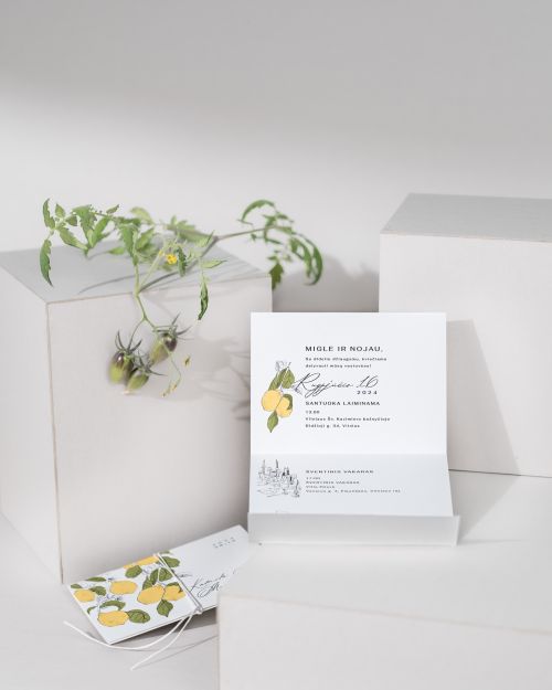 vestuvių kvietimas su citrinomis - itališkas šurmulys